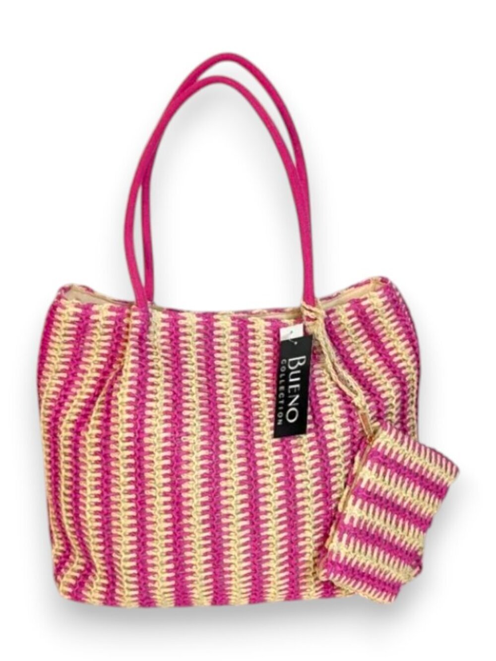 Bueno Pink and Cream Straw Tote With Coin Pouch NWT